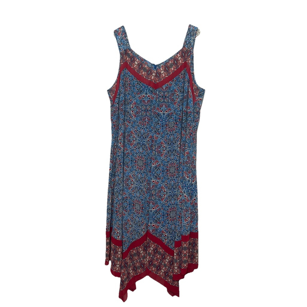 Catherines Dress Size 1X Blue Red Floral Sleeveless Chiffon Midi Boho Casual